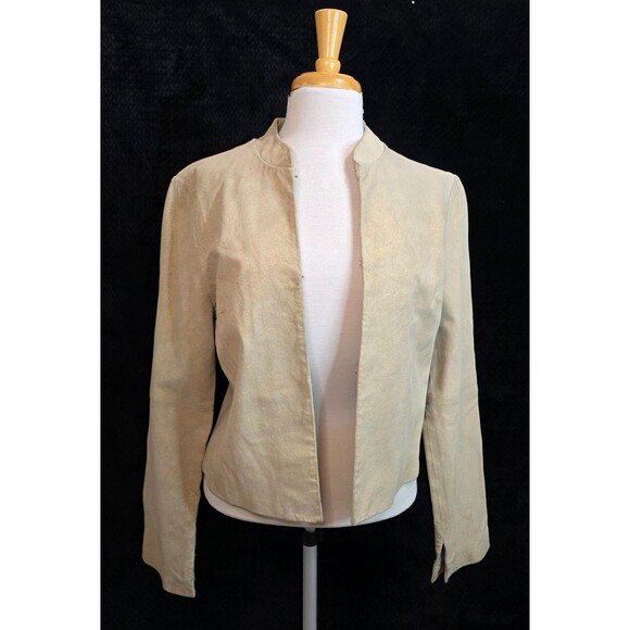 Vintage Lux Collarless Metallic Leather Jacket – 2000s – Size Large - Picture 8 of 13